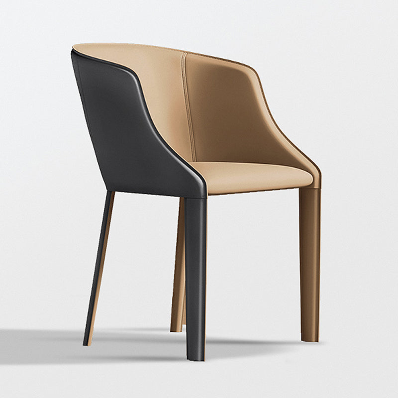 Chaise de salle à manger contemporaine en métal et cuir, chaise à dossier solide avec bras