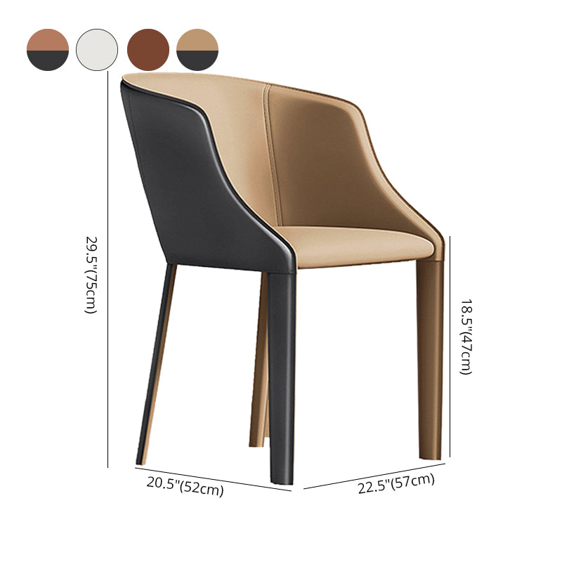 Chaise de salle à manger contemporaine en métal et cuir, chaise à dossier solide avec bras
