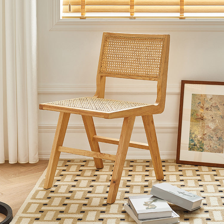 Silla de comedor de madera tradicional, respaldo de caña de cocina, silla lateral de comedor con respaldo abierto