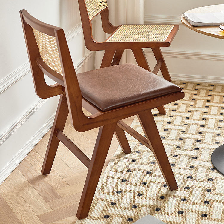 Silla de comedor de madera tradicional, respaldo de caña de cocina, silla lateral de comedor con respaldo abierto