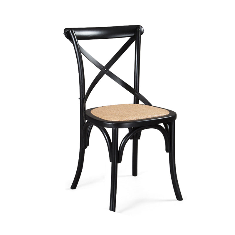 Chaise de salle à manger traditionnelle en osier en bois, chaise sans bras à dossier croisé pour salle à manger