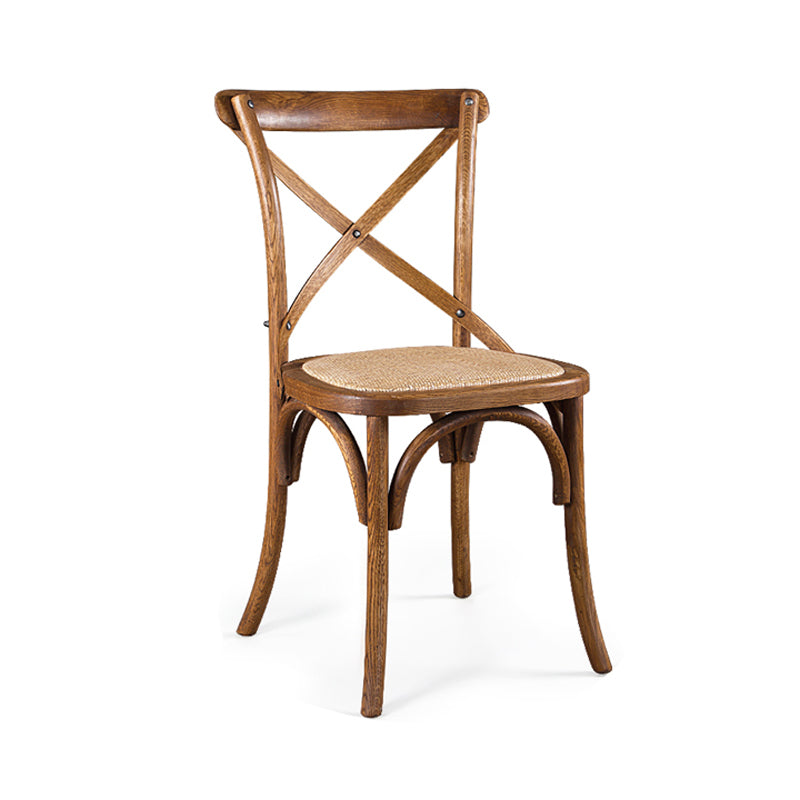 Chaise de salle à manger traditionnelle en osier en bois, chaise sans bras à dossier croisé pour salle à manger