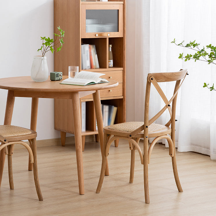 Silla de comedor tradicional de mimbre de madera, silla con respaldo cruzado sin brazos para comedor