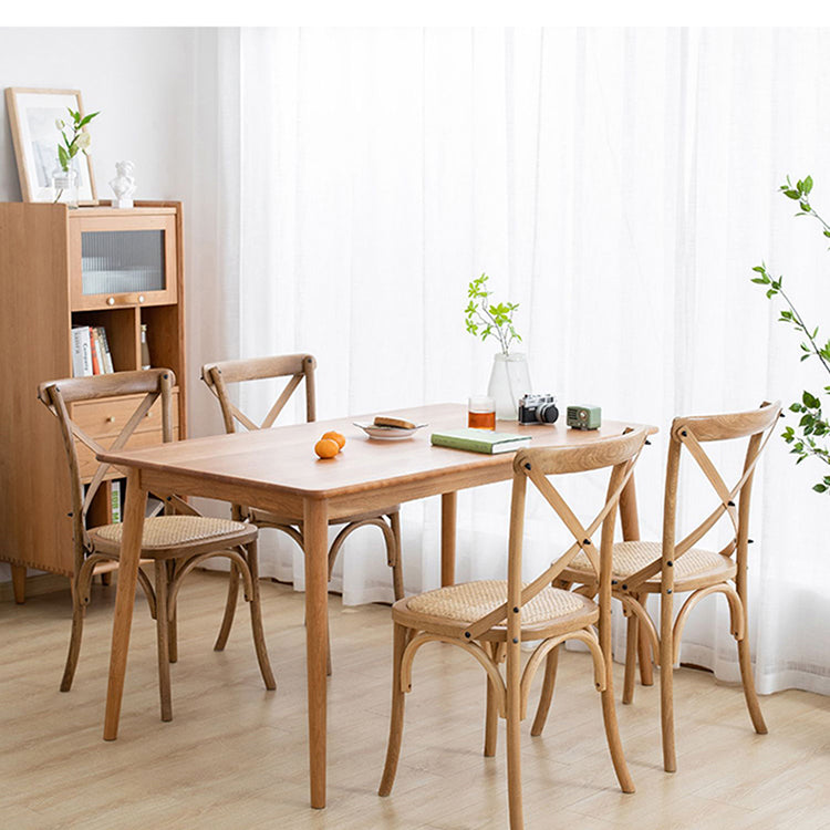Silla de comedor tradicional de mimbre de madera, silla con respaldo cruzado sin brazos para comedor