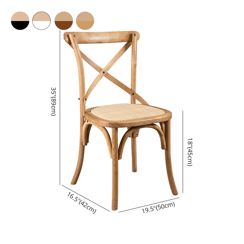 Silla de comedor tradicional de mimbre de madera, silla con respaldo cruzado sin brazos para comedor