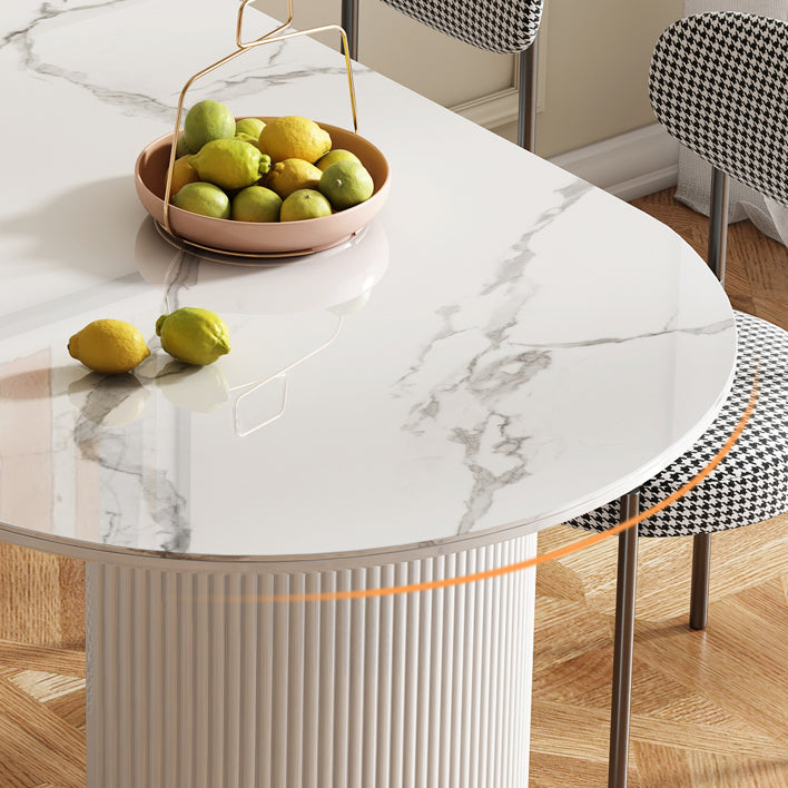 Eigentijdse witte standaard eettafel Keukeneettafel met dubbele voetstukonderstellen