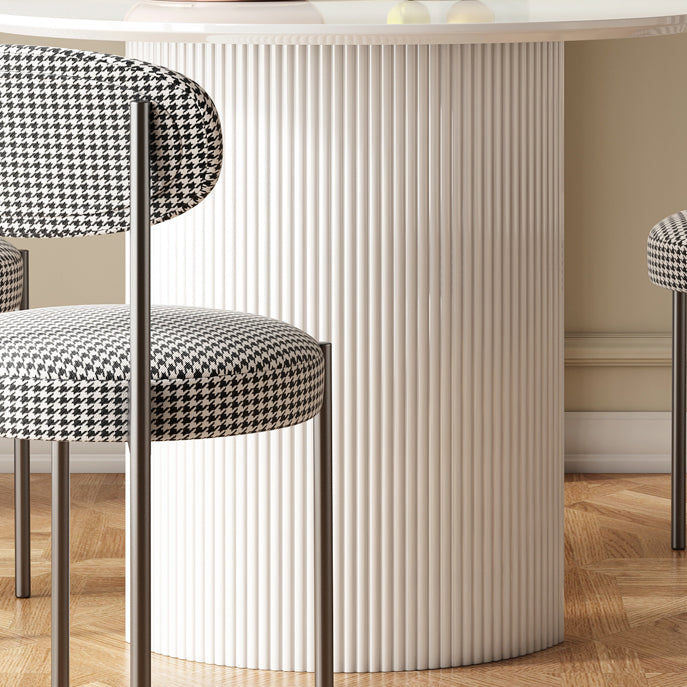Eigentijdse witte standaard eettafel Keukeneettafel met dubbele voetstukonderstellen