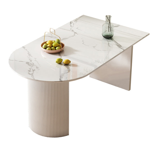 Eigentijdse witte standaard eettafel Keukeneettafel met dubbele voetstukonderstellen