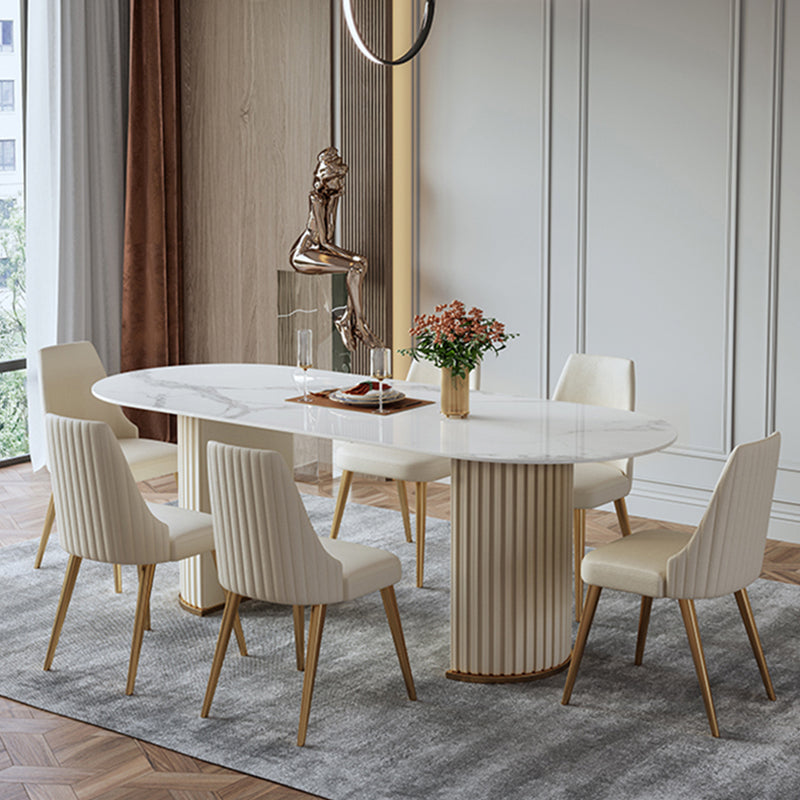 Metal Traditional Luxury Oval Dining Table Sintered Stone Table with Double Pedestal