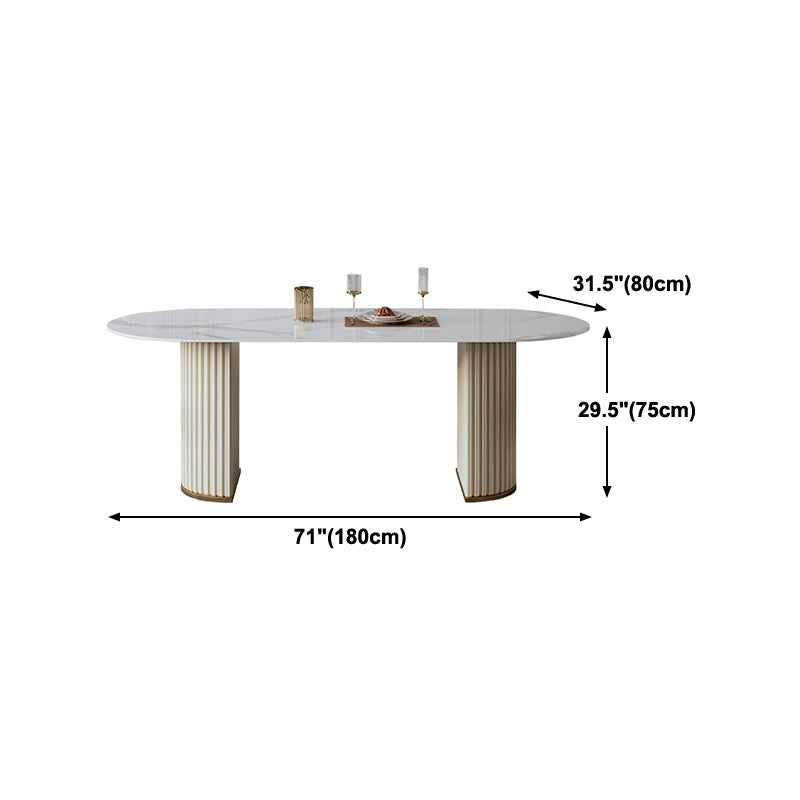 Metal Traditional Luxury Oval Dining Table Sintered Stone Table with Double Pedestal