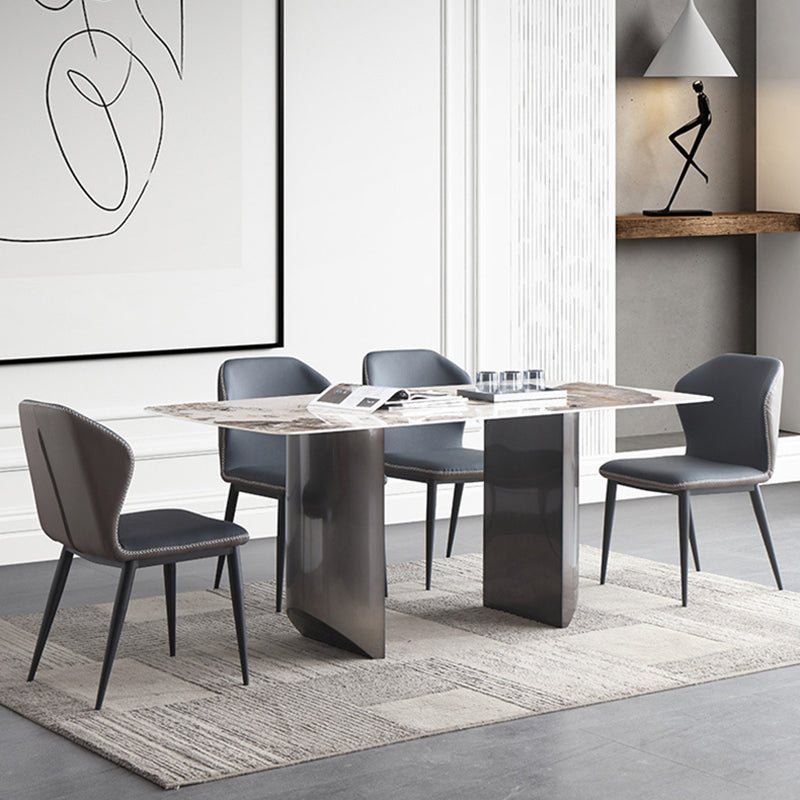Mesa de comedor rectangular Mesa de comedor de piedra moderna con pedestal doble
