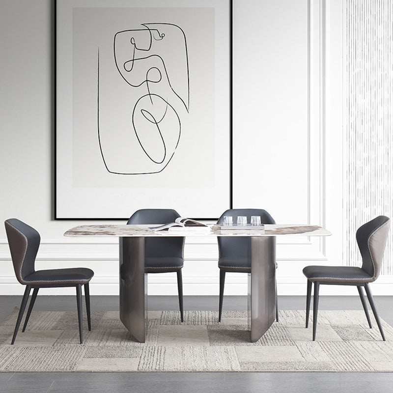 Mesa de comedor rectangular Mesa de comedor de piedra moderna con pedestal doble
