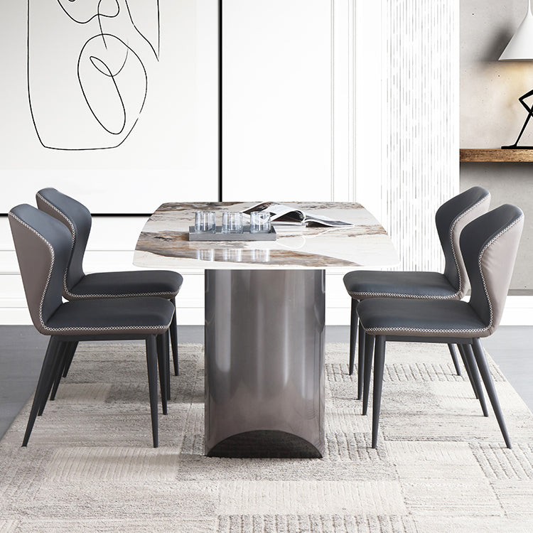 Mesa de comedor rectangular Mesa de comedor de piedra moderna con pedestal doble