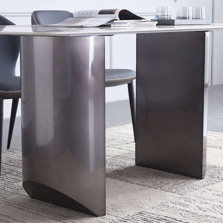 Mesa de comedor rectangular Mesa de comedor de piedra moderna con pedestal doble