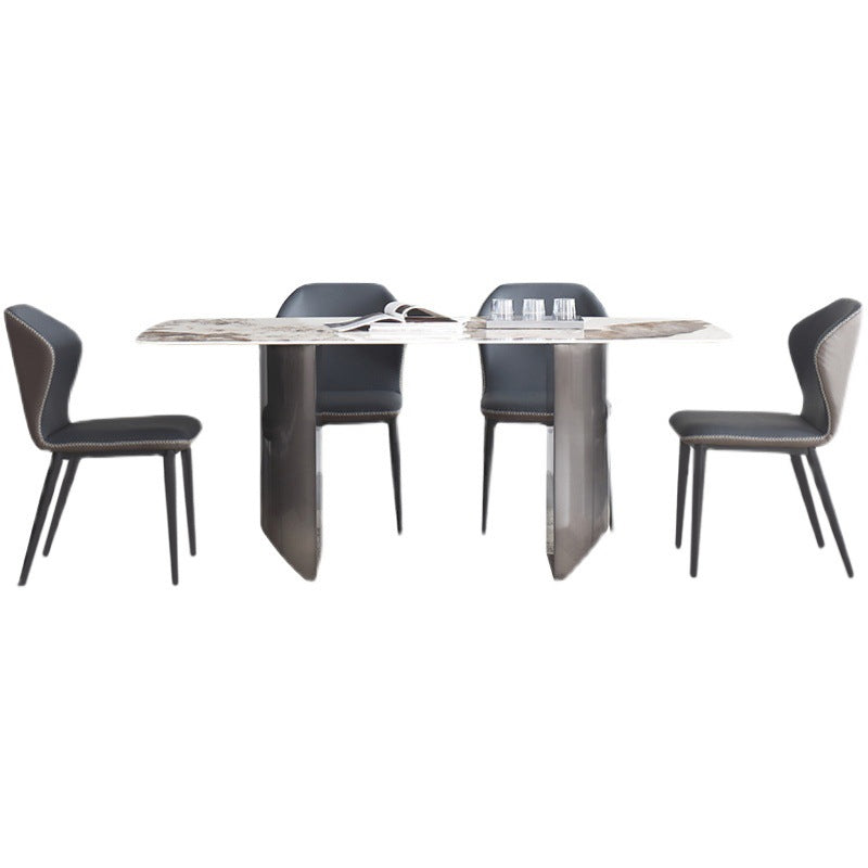 Mesa de comedor rectangular Mesa de comedor de piedra moderna con pedestal doble