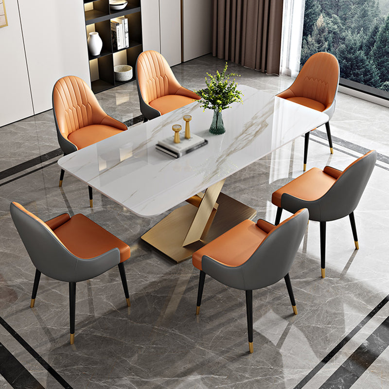 Traditionele luxe rechthoekige eettafel stenen meubilair met voetstuk