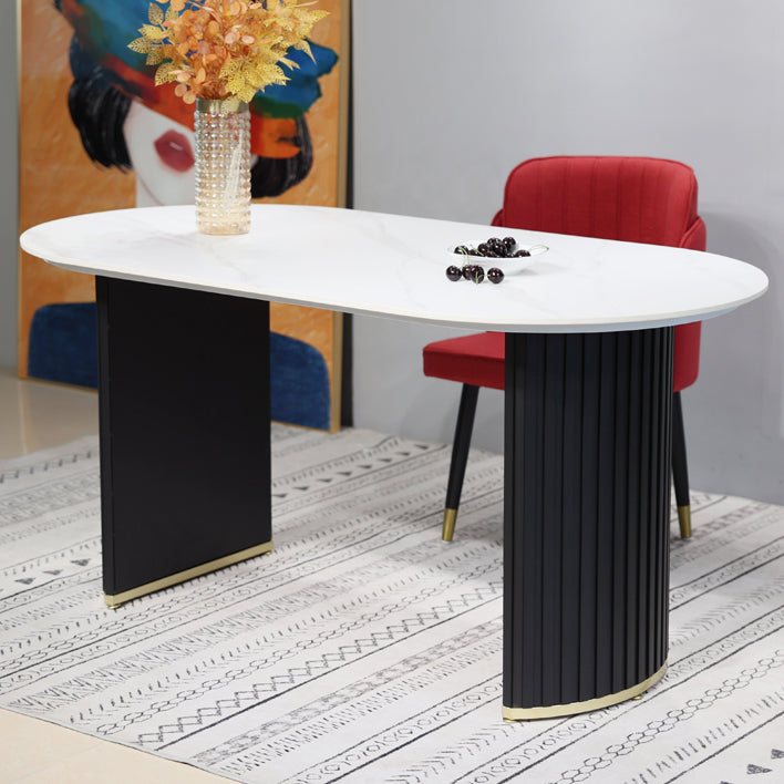 Mesa de comedor de comedor de doble pedestal de lujo muebles de comedor de piedra