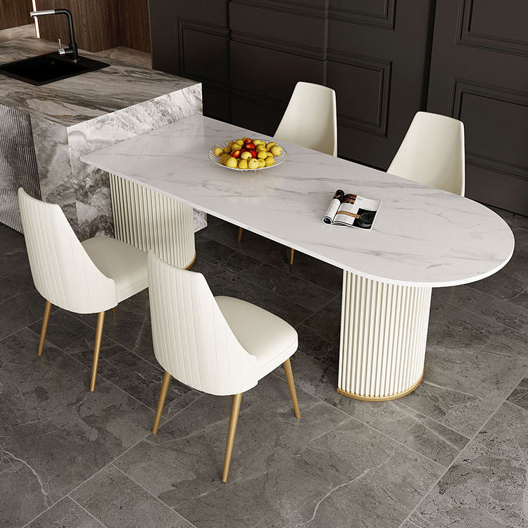 Free Form Dining Table Sintered Stone Table Luxury Style with Double Pedestal