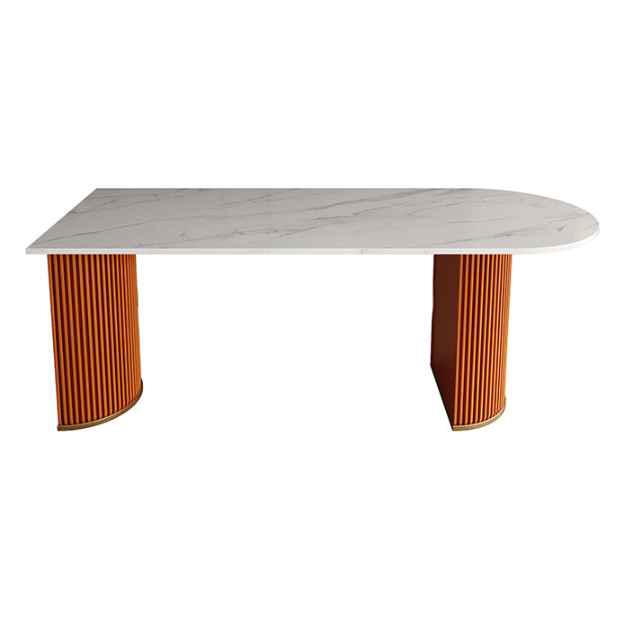 Free Form Dining Table Sintered Stone Table Luxury Style with Double Pedestal