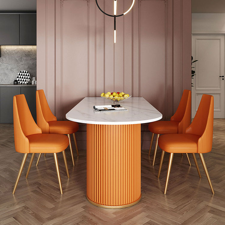 Free Form Dining Table Sintered Stone Table Luxury Style with Double Pedestal