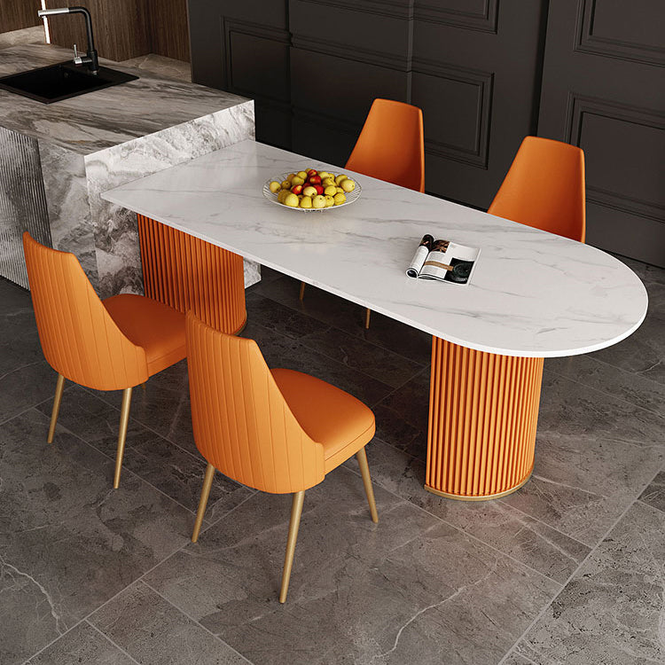 Free Form Dining Table Sintered Stone Table Luxury Style with Double Pedestal