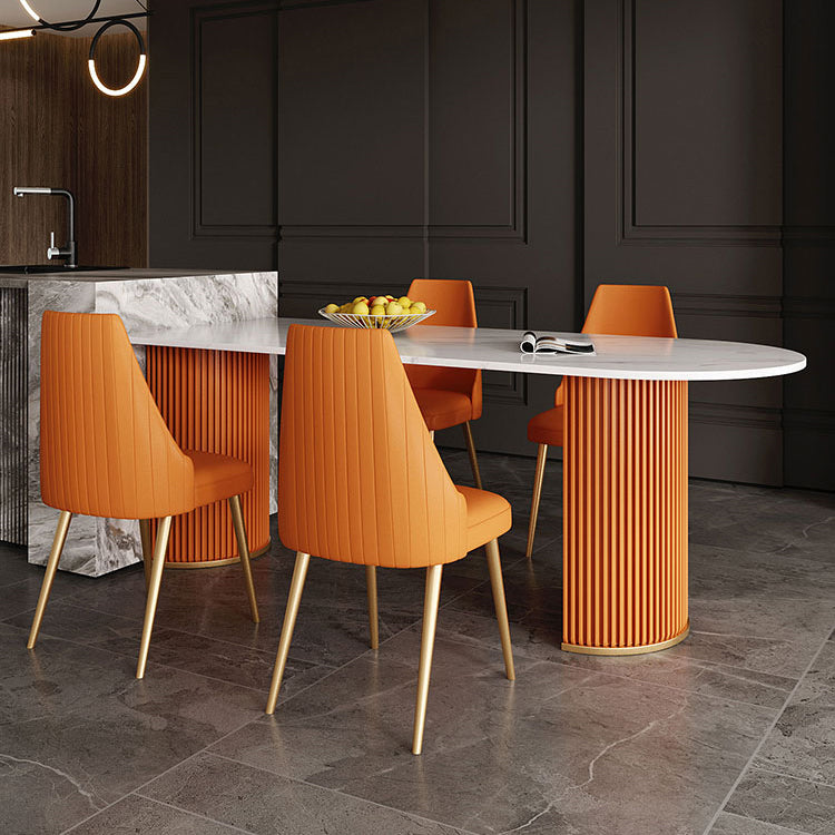 Free Form Dining Table Sintered Stone Table Luxury Style with Double Pedestal