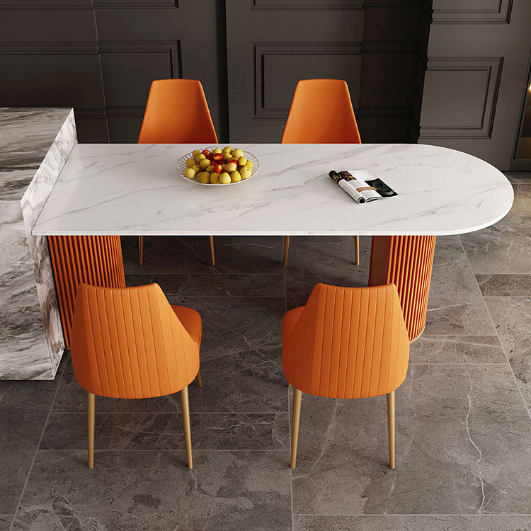 Free Form Dining Table Sintered Stone Table Luxury Style with Double Pedestal