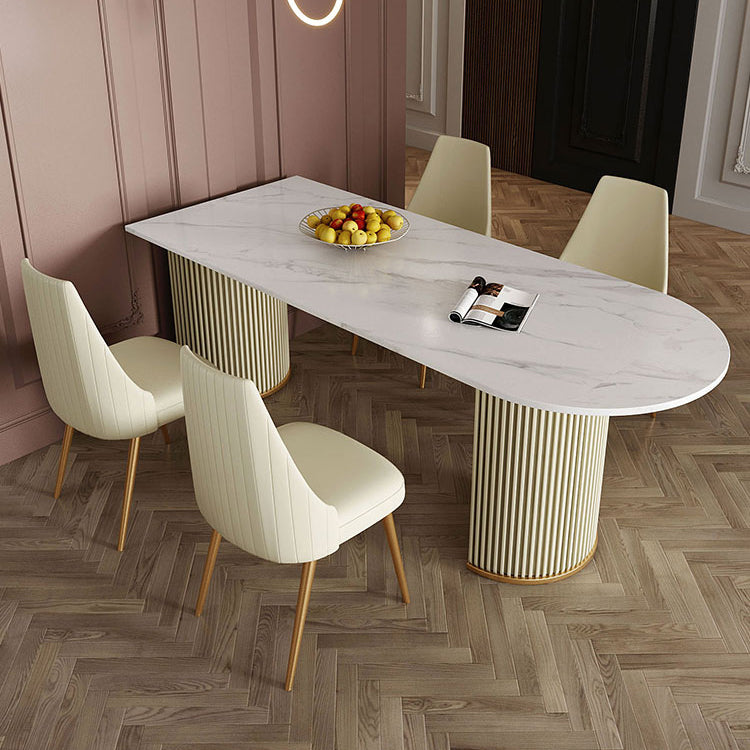 Free Form Dining Table Sintered Stone Table Luxury Style with Double Pedestal