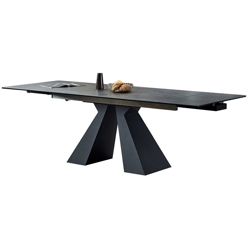 Modern Rectangular Dining Table Stone Top Dining Table with Double Pedestal