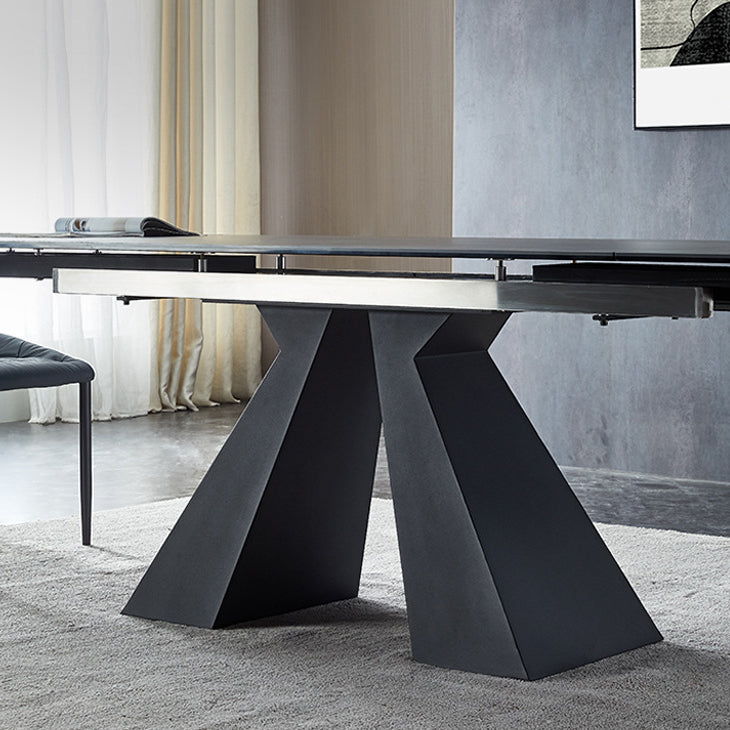 Modern Rectangular Dining Table Stone Top Dining Table with Double Pedestal