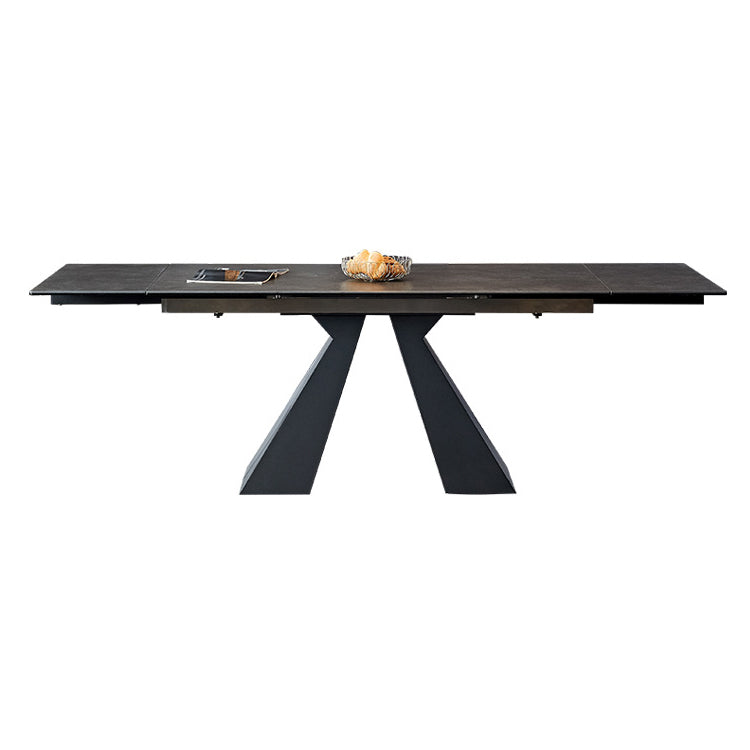 Modern Rectangular Dining Table Stone Top Dining Table with Double Pedestal