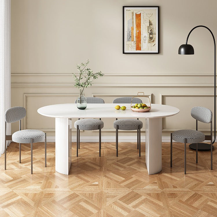 Sintered Stone White Esstisch Einfachheitstisch mit doppelter Sockel für Esszimmer
