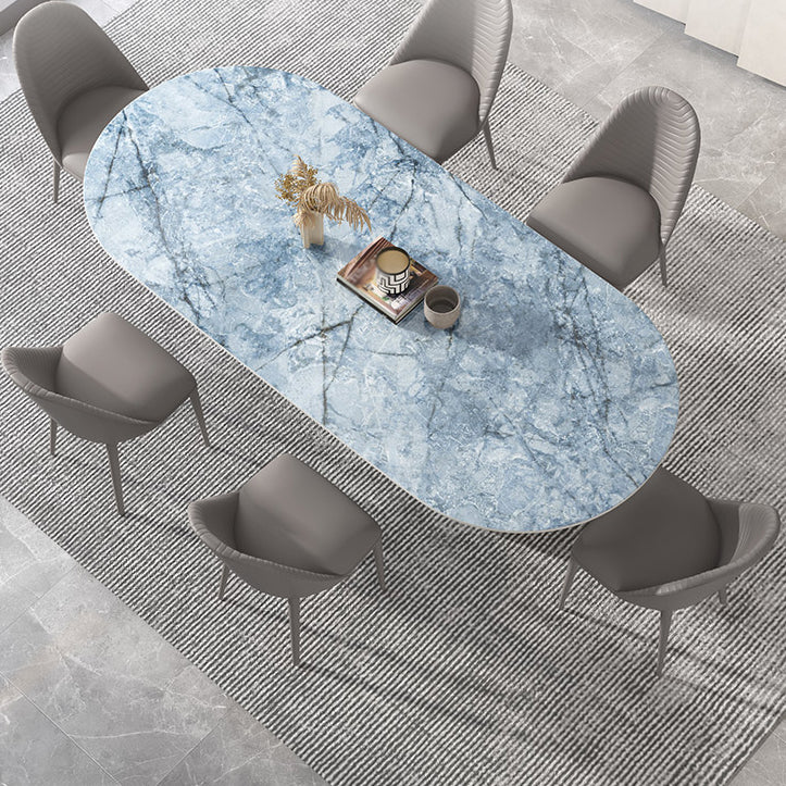 Metal Oval Traditional Luxury Dining Table Sintered Stone Table with Double Pedestal