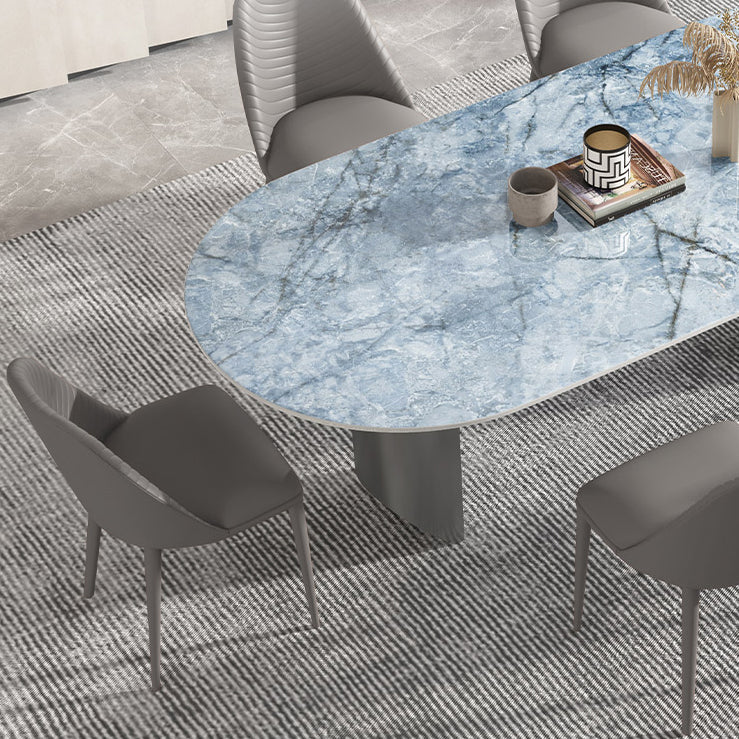 Metal Oval Traditional Luxury Dining Table Sintered Stone Table with Double Pedestal