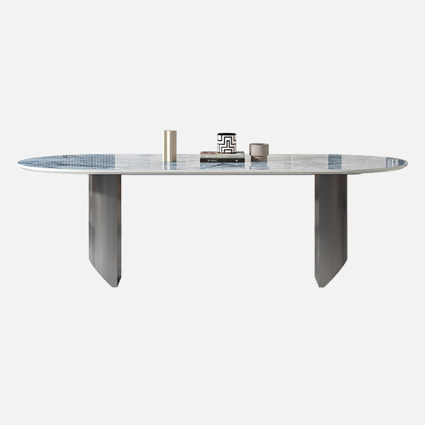 Metal Oval Traditional Luxury Dining Table Sintered Stone Table with Double Pedestal