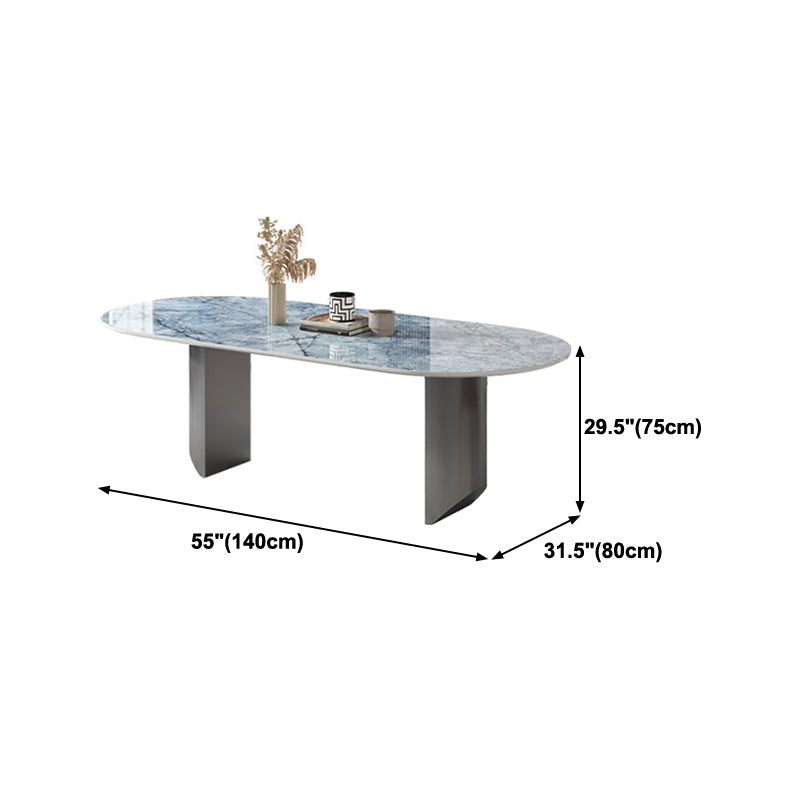 Metal Oval Traditional Luxury Dining Table Sintered Stone Table with Double Pedestal