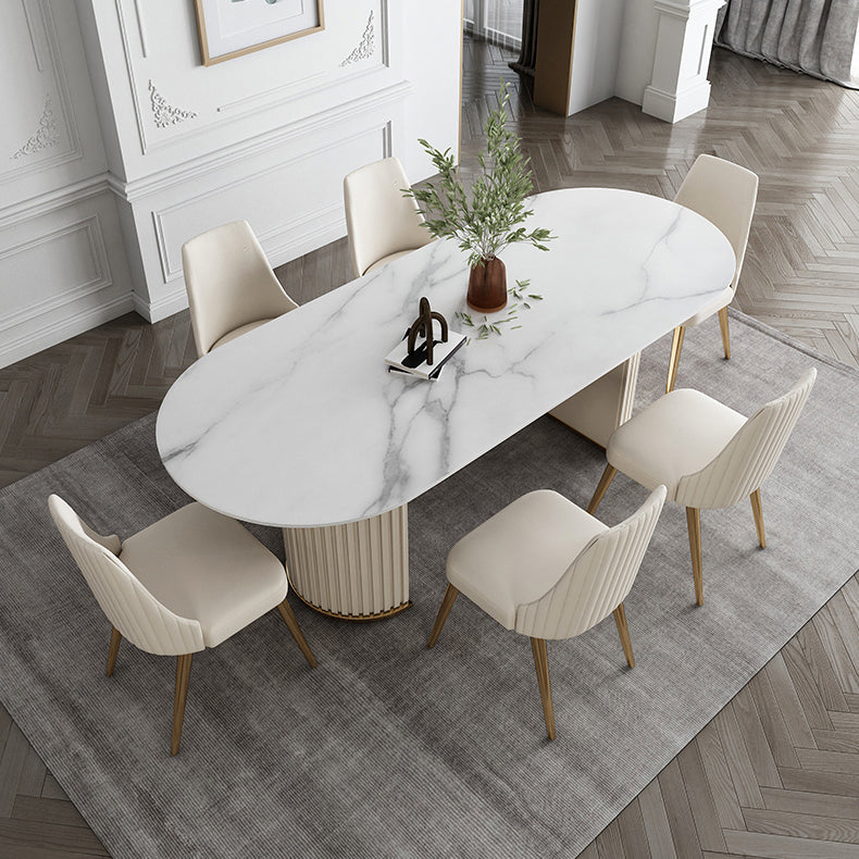 Glam Sintered Stone Oval Shape Dining Table White Standard Dining Table for Kitchen