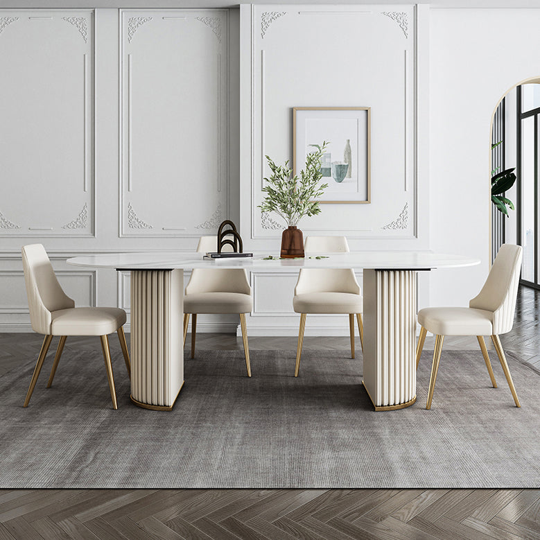 Glam Sintered Stone Oval Shape Dining Table White Standard Dining Table for Kitchen
