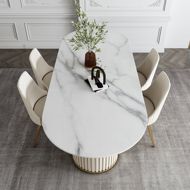 Glam Sintered Stone Oval Shape Dining Table White Standard Dining Table for Kitchen