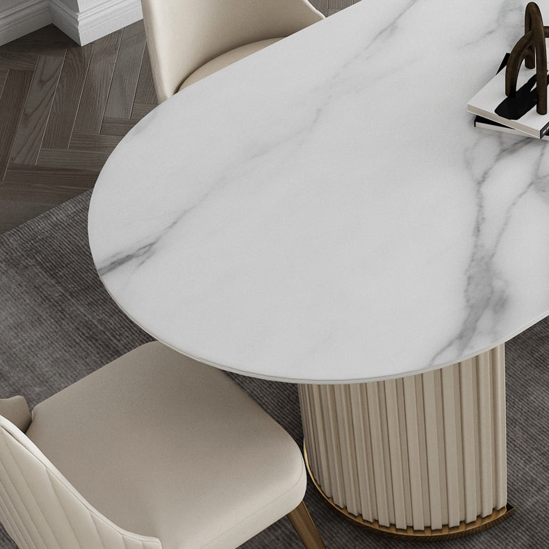 Glam Sintered Stone Oval Shape Dining Table White Standard Dining Table for Kitchen