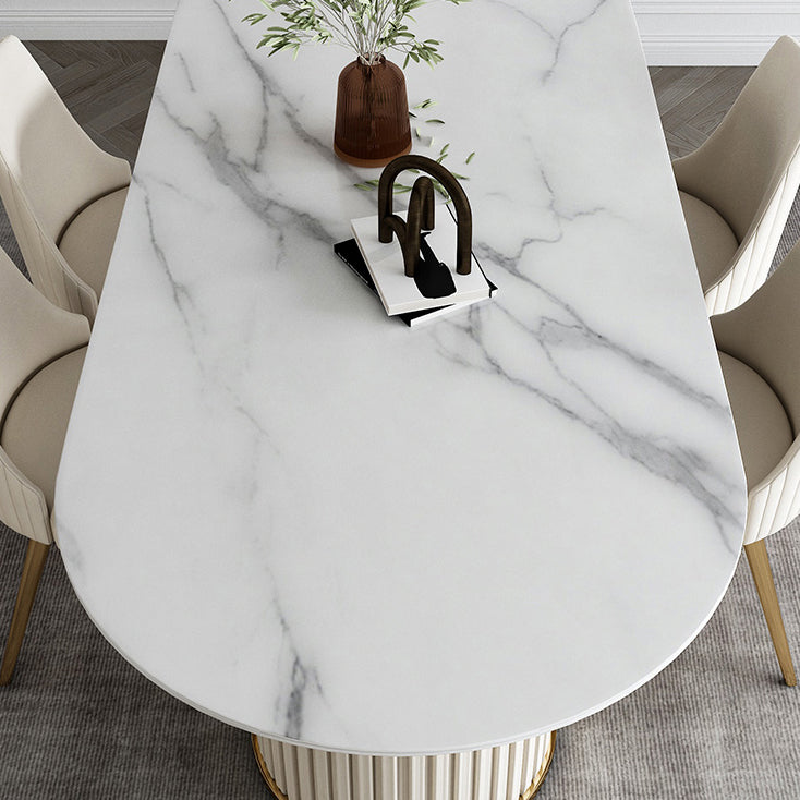 Glam Sintered Stone Oval Shape Dining Table White Standard Dining Table for Kitchen