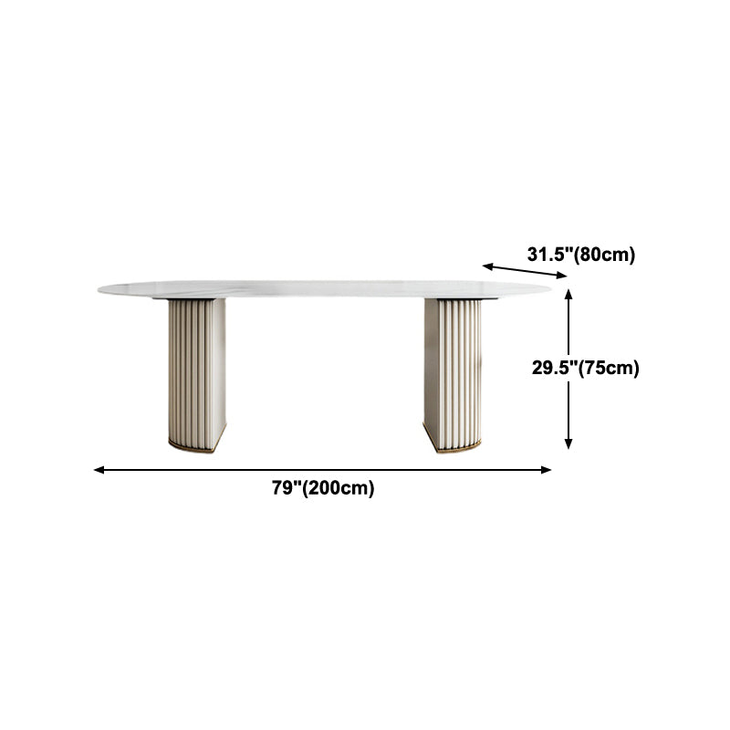 Glam Sintered Stone Oval Shape Dining Table White Standard Dining Table for Kitchen