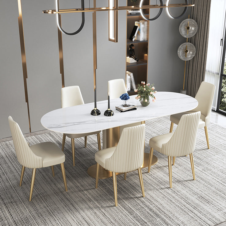 Glam Kitchen White Dining Table Sintered Stone Standard Dining Table with Pedestal Base