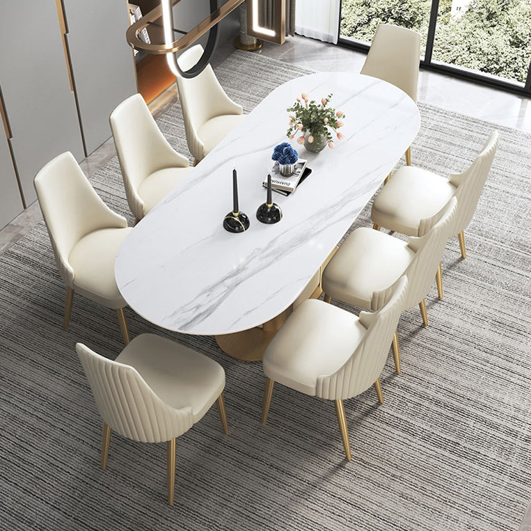 Glam Kitchen White Dining Table Sintered Stone Standard Dining Table with Pedestal Base