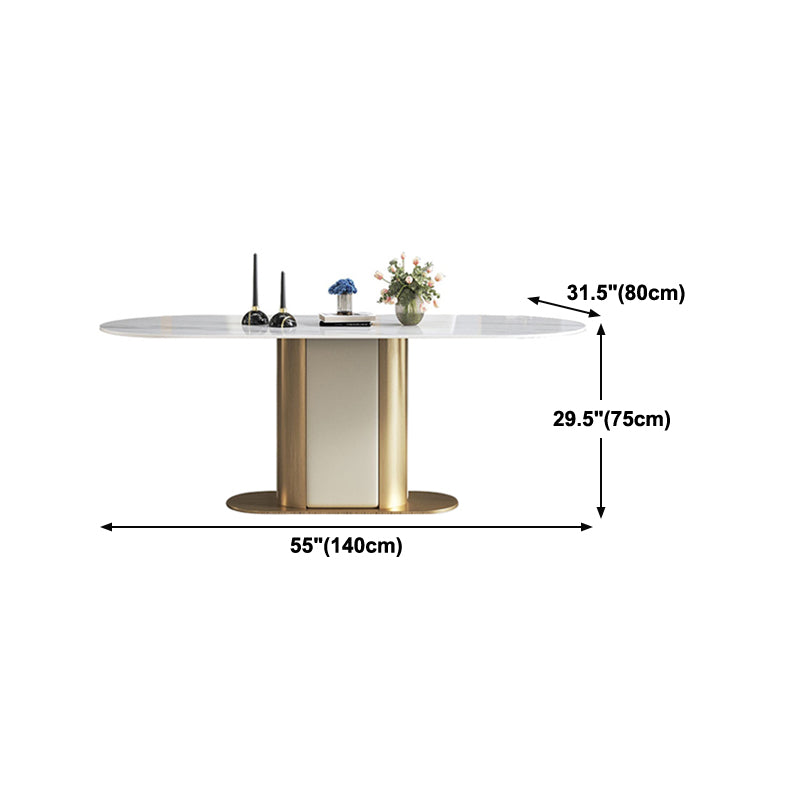 Glam Kitchen White Dining Table Sintered Stone Standard Dining Table with Pedestal Base
