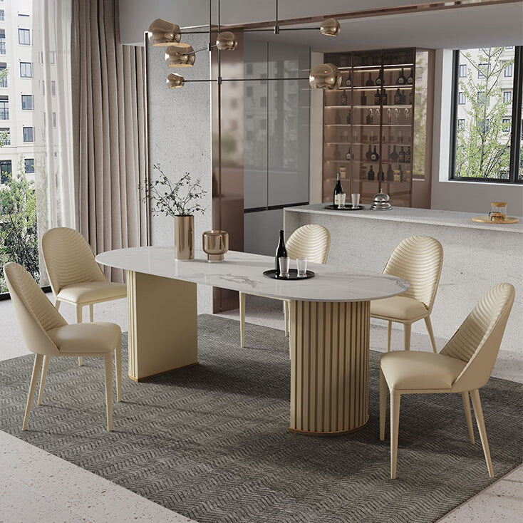 Minimalist White Standard Dining Table Oval Sintered Stone Dining Table for Kitchen