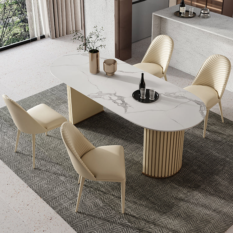 Minimalist White Standard Dining Table Oval Sintered Stone Dining Table for Kitchen
