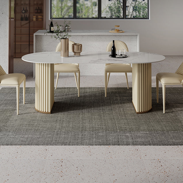 Minimalist White Standard Dining Table Oval Sintered Stone Dining Table for Kitchen
