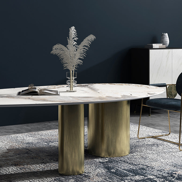 Glam Sintered Stone Standard Dining Table Oval Dining Table with 3 Legs