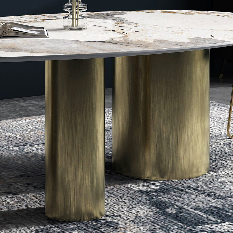 Glam Sintered Stone Standard Dining Table Oval Dining Table with 3 Legs